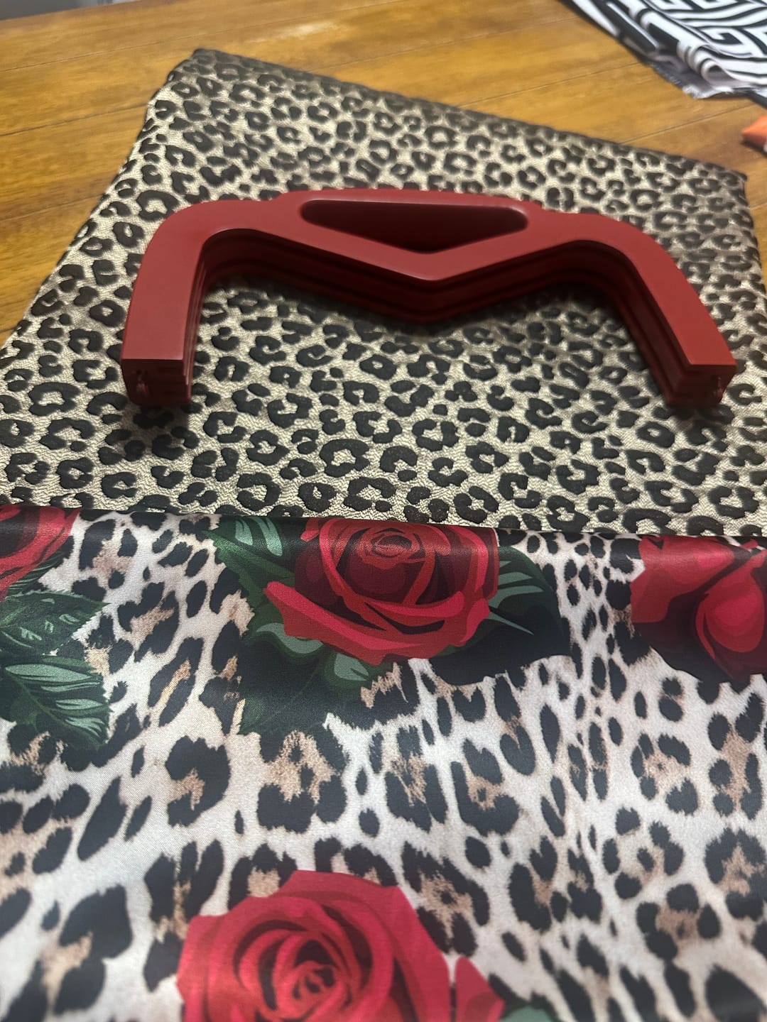 Customer photo review of Leopard and Red Rose Print Fashion Fabric by the Metre