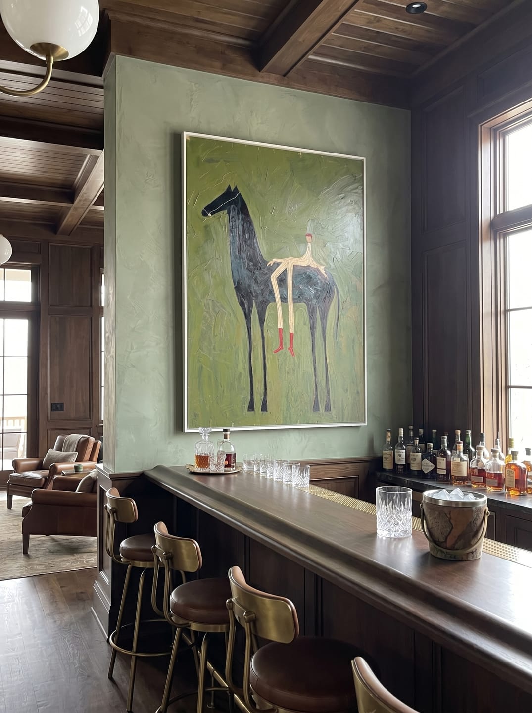 Customer photo review of The Solitary Dreamer – Surrealistic Black Horse & Red Boots Painting | Modern Minimalist Living Room Art