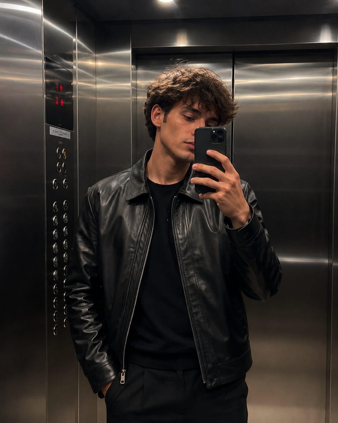 Customer photo review of Nonchalant Black Harrington Leather Jacket For Men