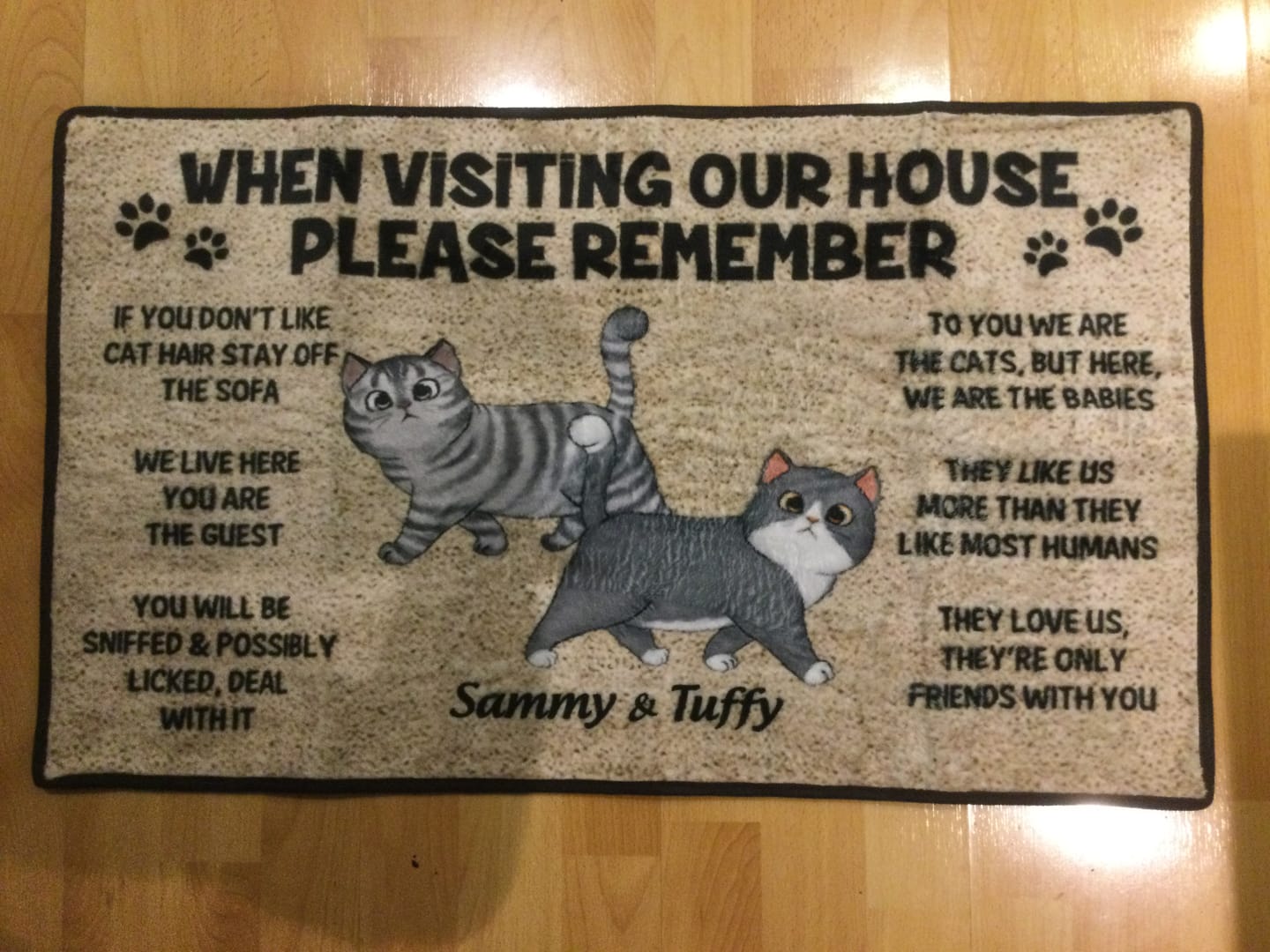 Customer photo review of Please Remember When Visiting Cats House Personalized Doormat