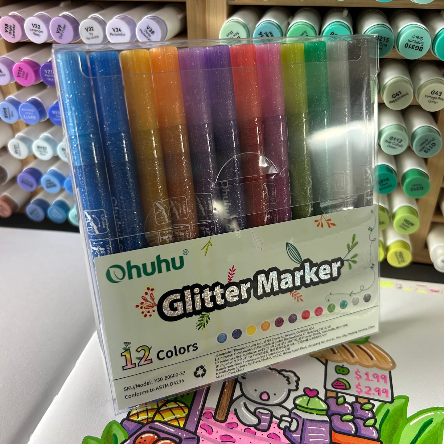 Customer photo review of Ohuhu Water-Based Glitter Metallic Marker Pens, 12 Shimmer Colors