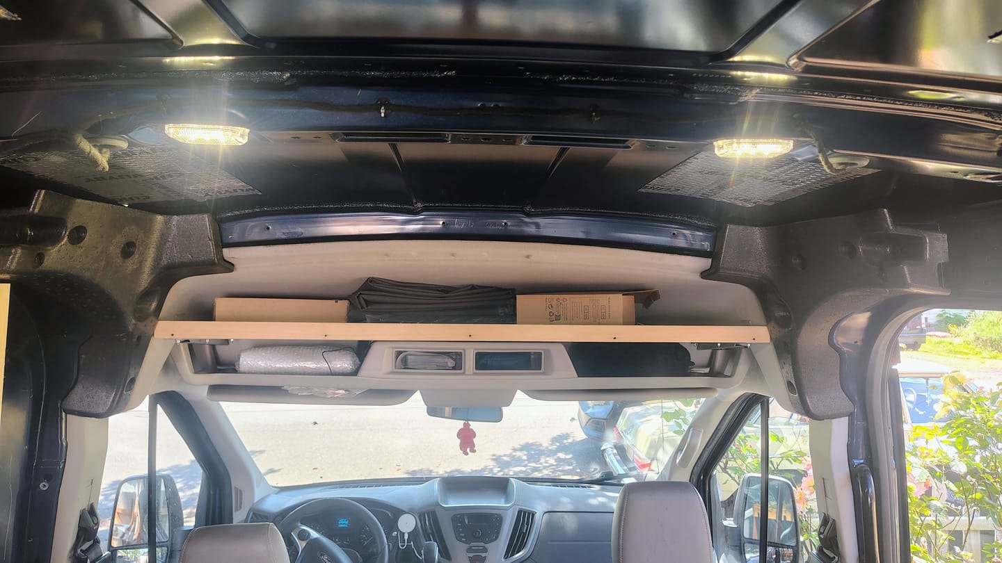 Customer photo review of Ford Transit Headliner Shelf DIY Kit
