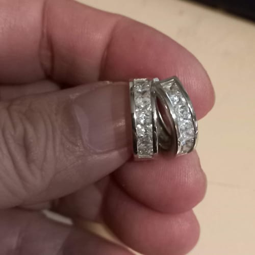 Customer photo review of Cubic Zirconia Round Huggie Earrings in Sterling Silver