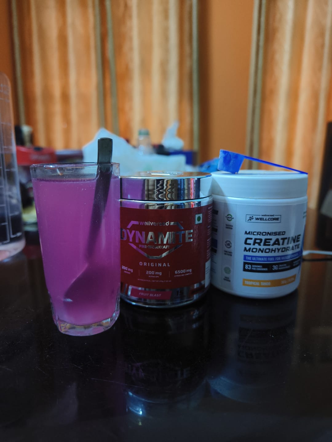 Customer photo review of Wellcore Creatine Monohydrate Powder (307g, 83 Servings, Tropical Tango) + Dynamite Pre-Workout Powder (210g,15 Servings, Fruit Blast)