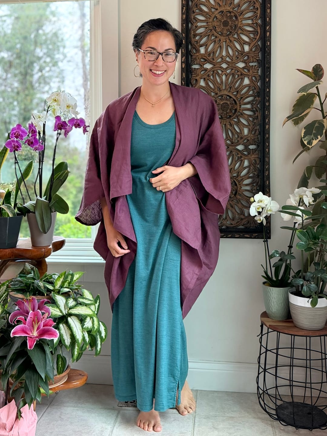 Customer photo review of NEW! LINEN Kimono Dusty Plum