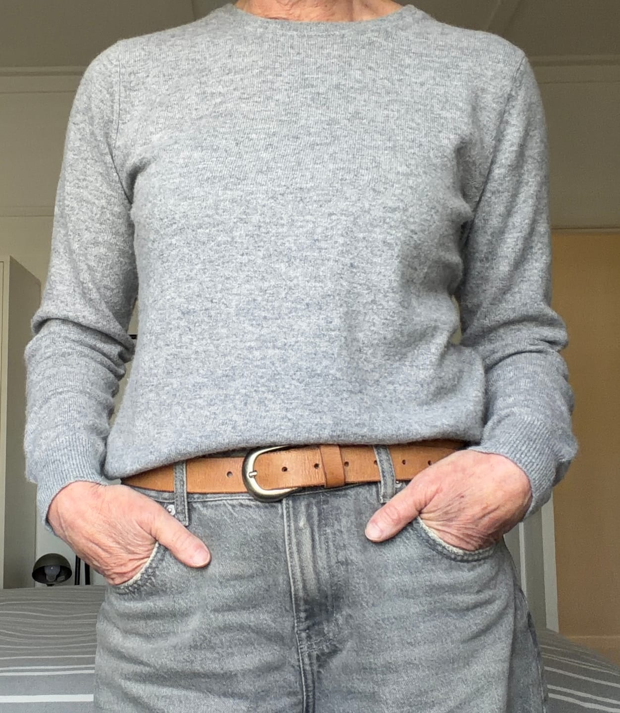 Customer photo review of Classic Ribbed Cashmere Crewneck Sweater - Grey