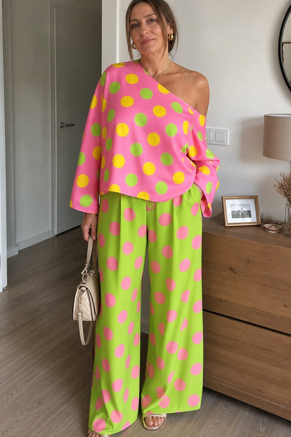 Customer photo review of Long Sleeves Loose Asymmetric Polka-Dot One-Shoulder Blouses&Shirts Tops