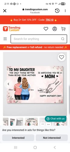 Customer's screenshot of the 'From Mom To Daughter' personalized poster, showing a mother and daughter illustration.