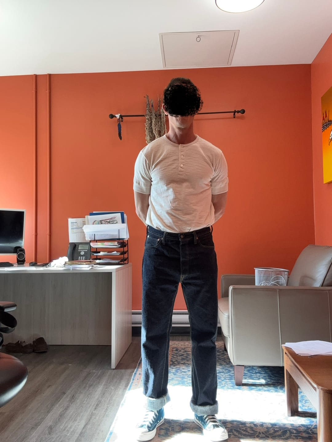 Customer photo review of Loopwheel Tubular Henley T-Shirt - Apricot