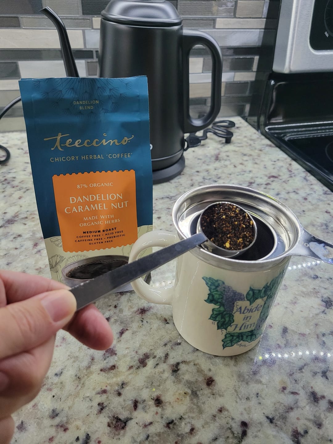 Customer photo review of Dandelion Caramel Nut Chicory Herbal Coffee