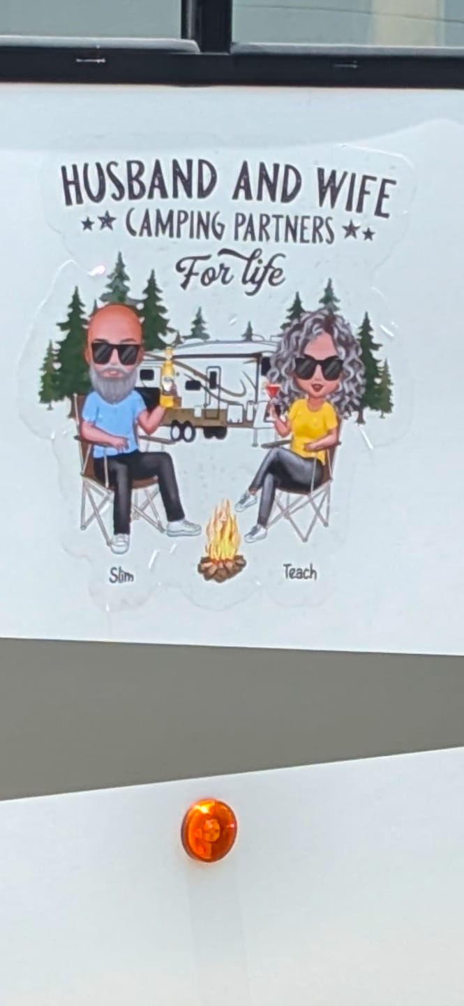Customer photo review of Camping Partners For Life Doll Couple Sitting Personalized RV Decal