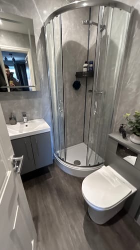 Customer photo review of Nuie Ella 1850 x 700mm Quadrant Shower Enclosure - Satin Chrome