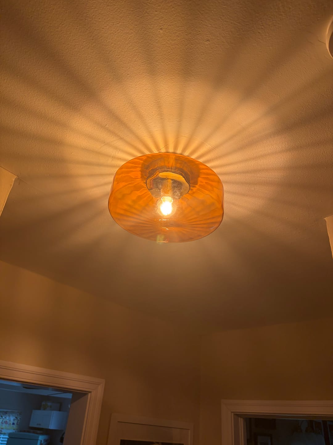 Customer photo review of 1-Light Caramel Amber Ribbed Glass Round Semi Flush Mount