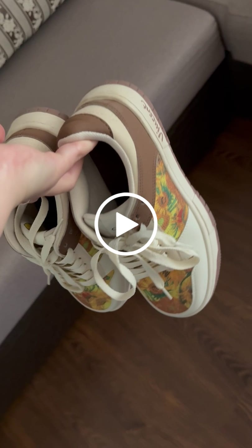 Customer video review of Van Gogh Sunflowers inspired sneakers