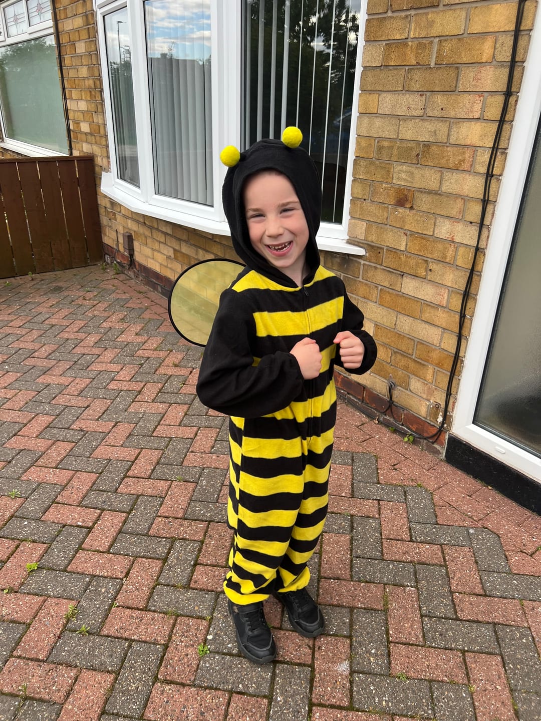 Customer photo review of Kids Hooded Onesie Fancy Dress Bee Costume - Ages 3 to 12yrs