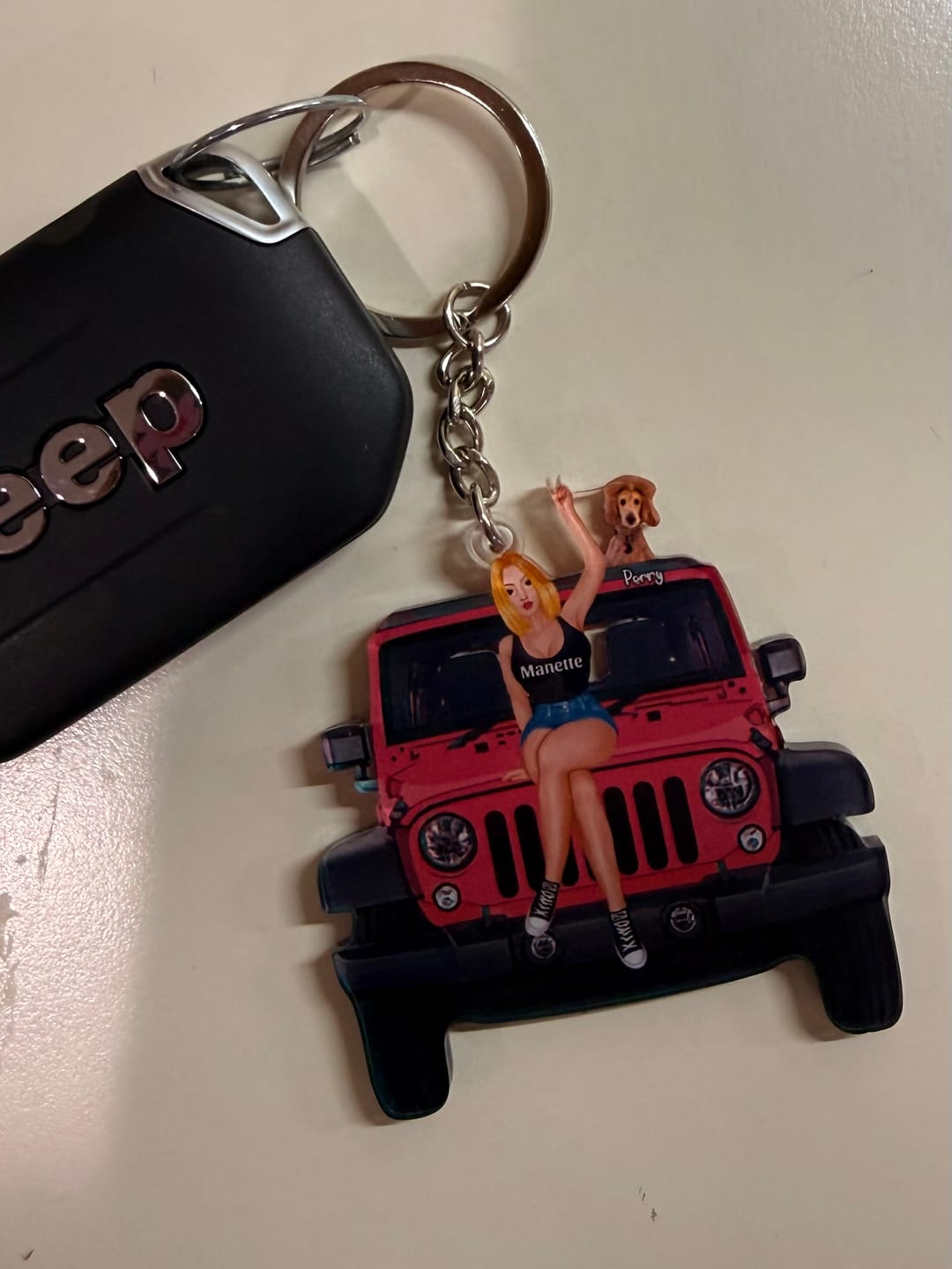 Customer photo review of Personalized A Girl With Off-Road Car And Dog Keychain Gift For Journey Girls