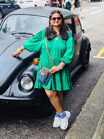 Customer photo review of Anna Forest Green Cotton Midi Dress