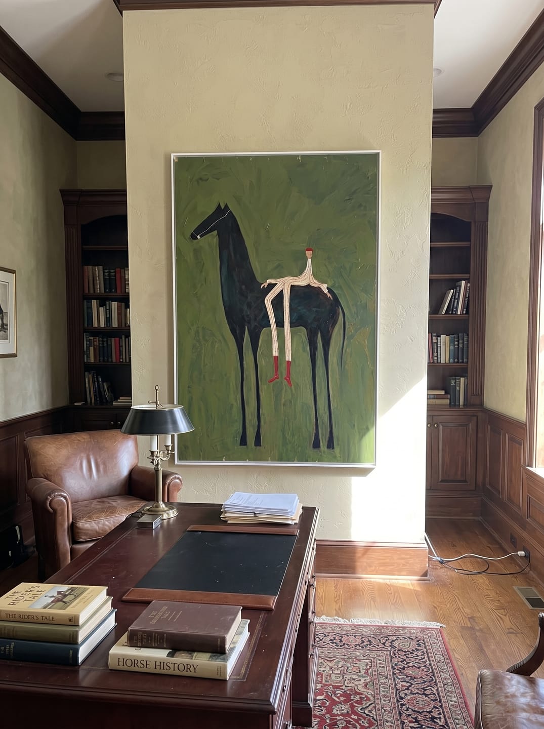 Customer photo review of The Solitary Dreamer – Surrealistic Black Horse & Red Boots Painting | Modern Minimalist Living Room Art