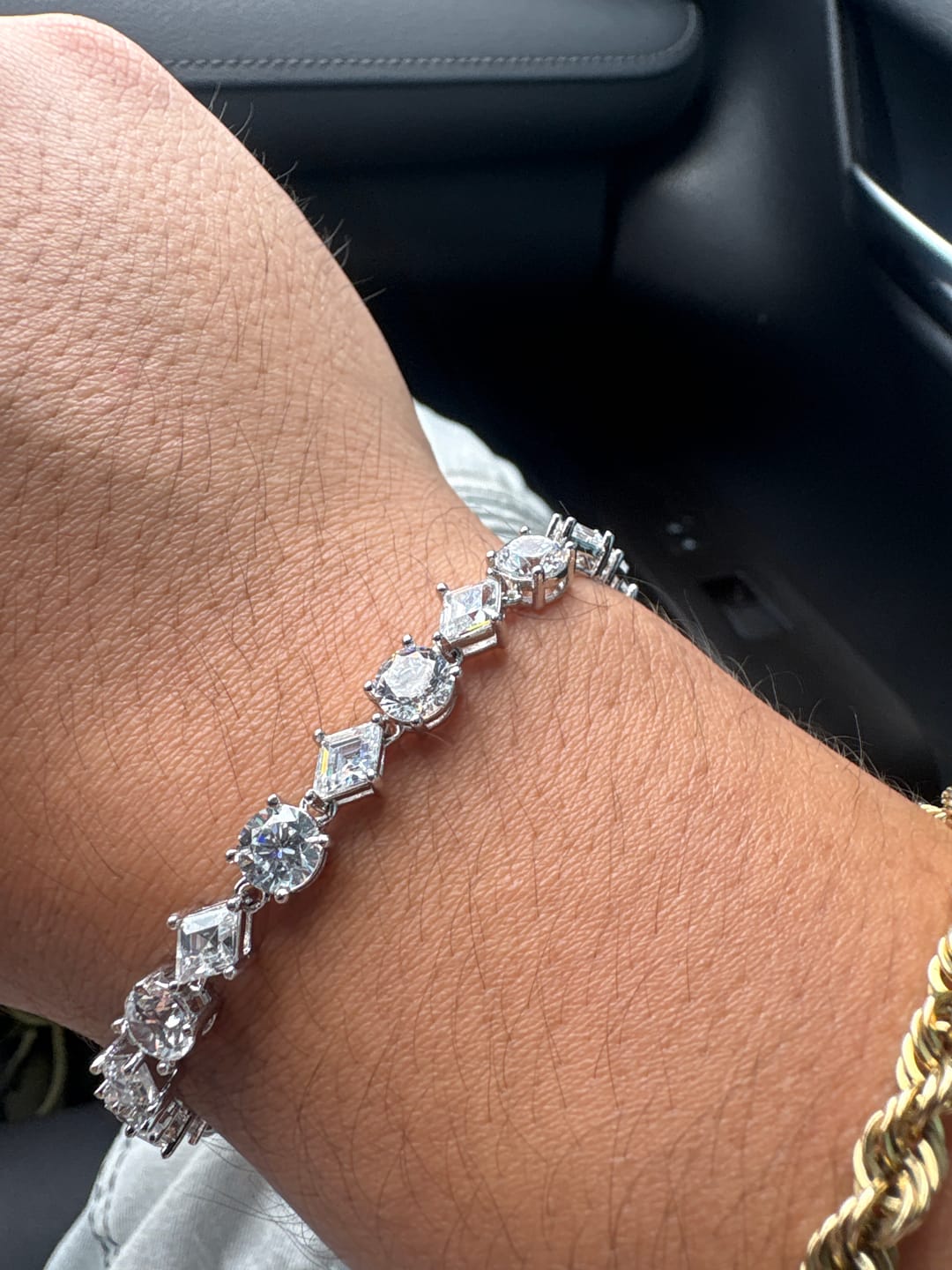 Customer photo review of 6MM Round & Diamond Cluster Tennis Bracelet - White Gold