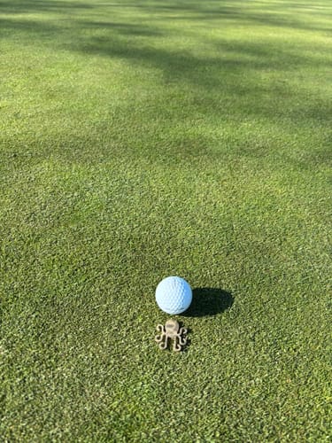 Customer photo review of Kraken Logo Ball Marker - Brass Damascus