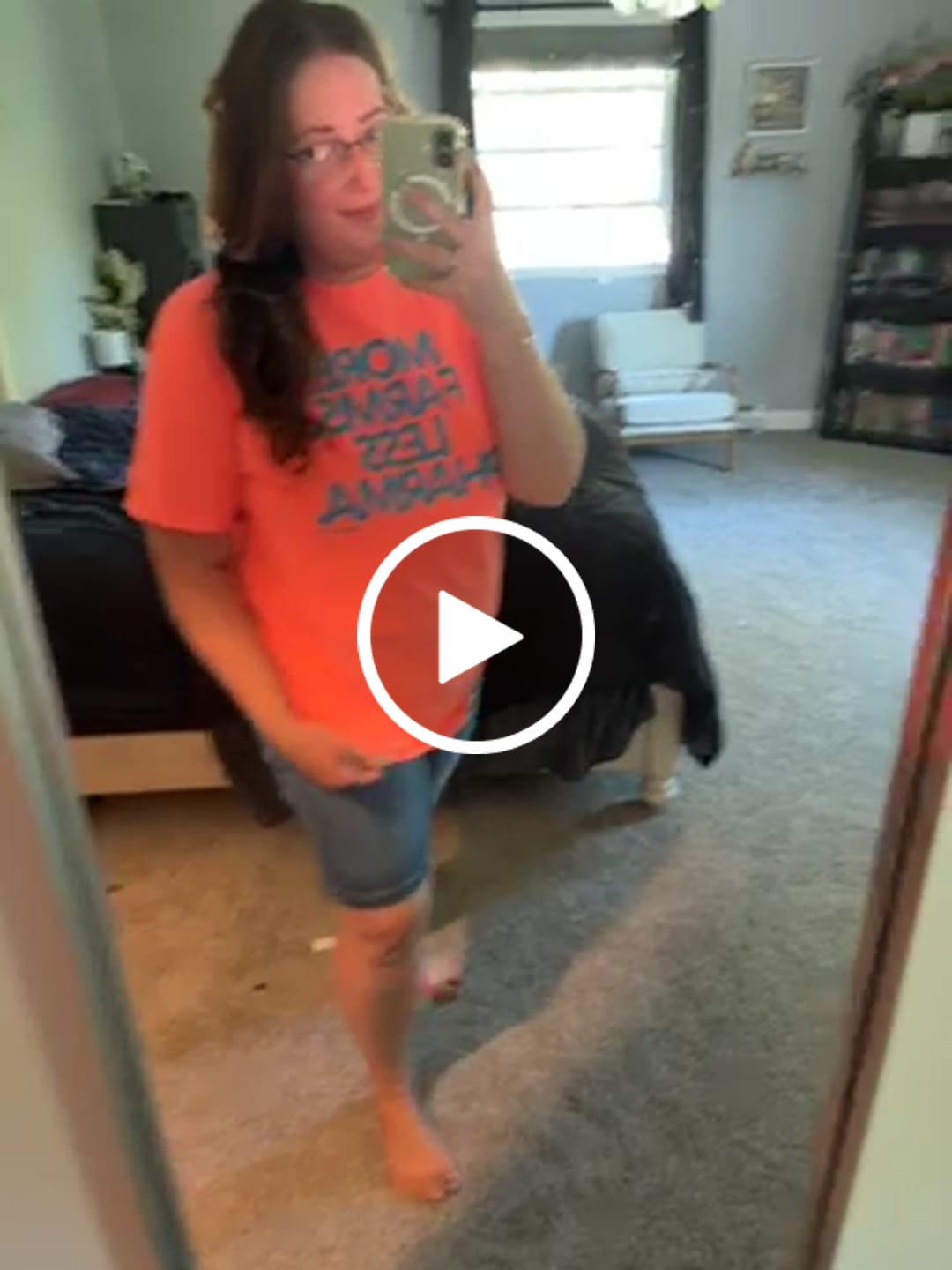 Customer video review of 'More Farms. Less Pharma.' Neon Orange Tee