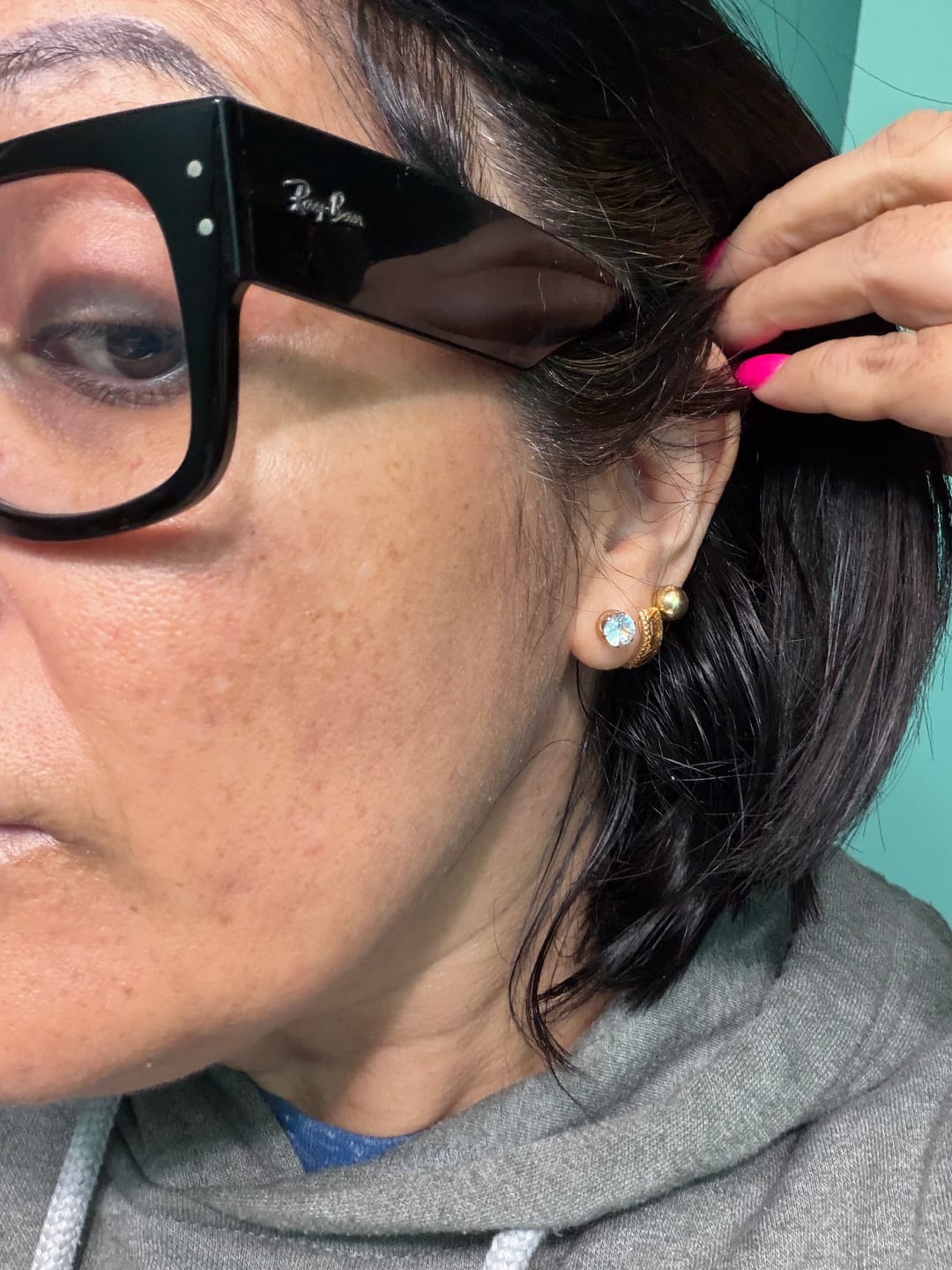 Customer photo review of Diamond Cut Rhinestone Studs
