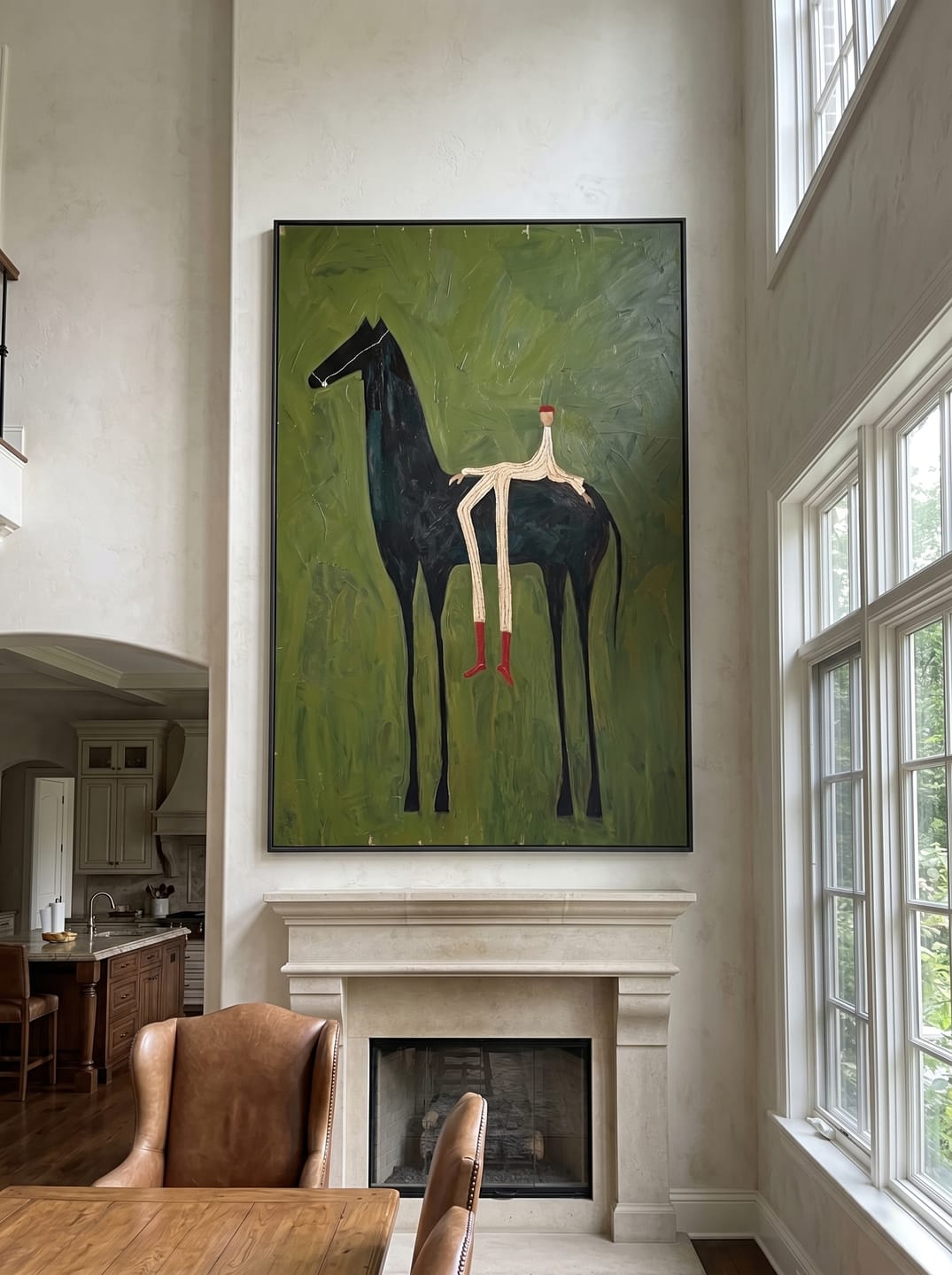 Customer photo review of The Solitary Dreamer – Surrealistic Black Horse & Red Boots Painting | Modern Minimalist Living Room Art