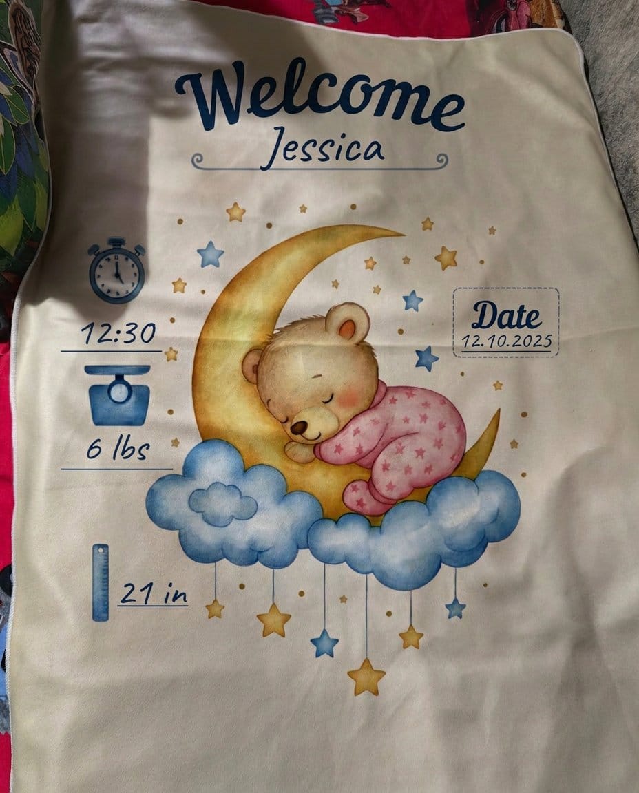 Customer photo review of Hello Little One - Birth Stats Personalized Baby Blanket