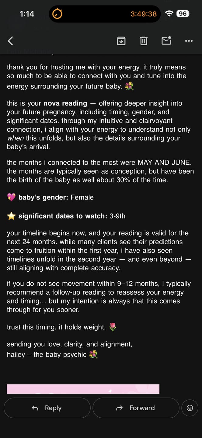 Customer photo review of ✨ Fertility Insight Reading (Timing + Energy)