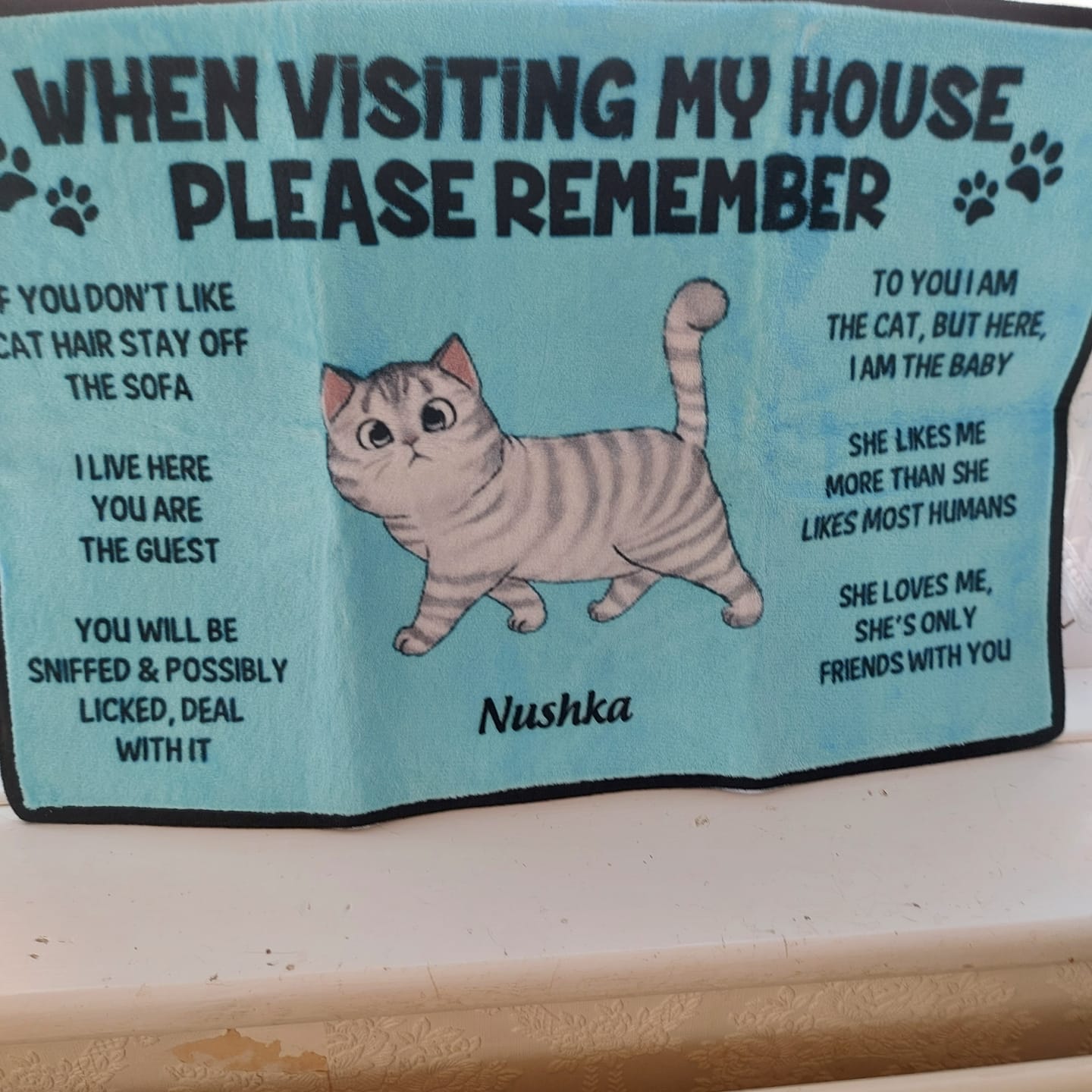 Customer photo review of Please Remember When Visiting Cats House Personalized Doormat