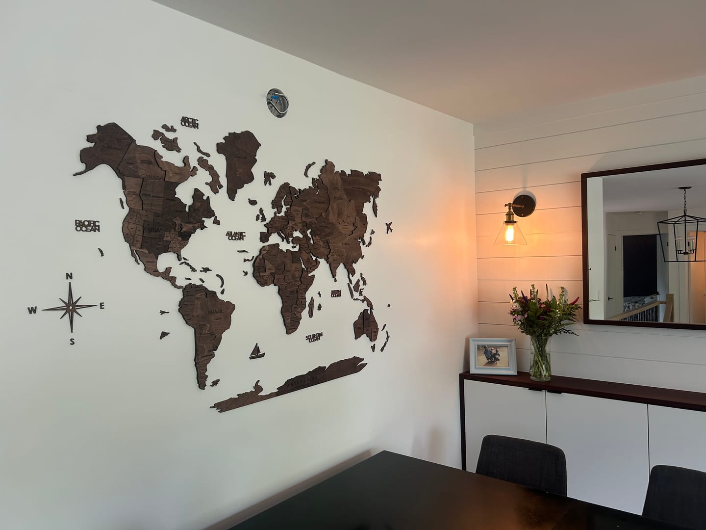 Customer photo review of 3D Wooden World Map Dark Walnut