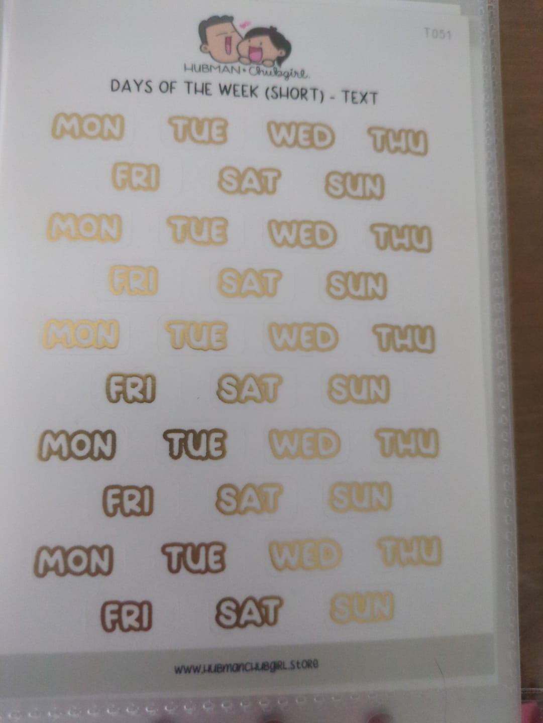 Customer photo review of Days of the Week (Short) - Text Planner Stickers (Bubble Font)