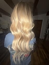 Customer photo review of Virgin Flat Silk Weft Hair Extensions Bleach Blonde #60