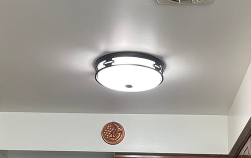 Customer photo review of Black Round Frosted Crackled Glass Flush Mount Light
