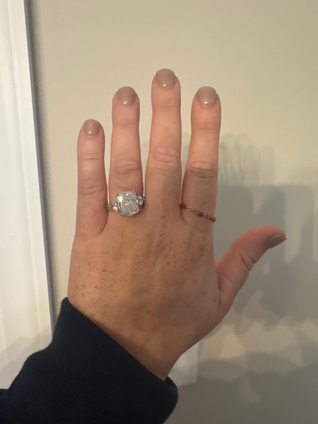 Customer photo review of S925 6.0Ct Cushion Cut Three Stone Engagement Ring Simulated or Moissanite Diamond Bridal Rings For Women
