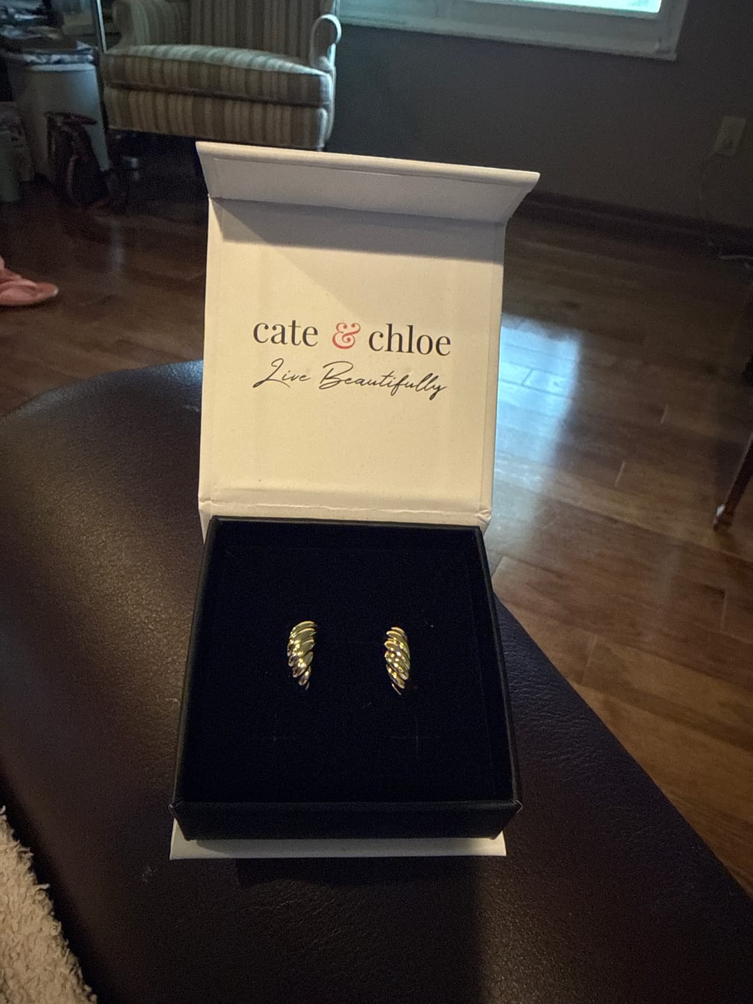 Customer photo review of Lakelynn 18k White Gold Plated 24mm Twisted Semi-Hoop Earrings for Women