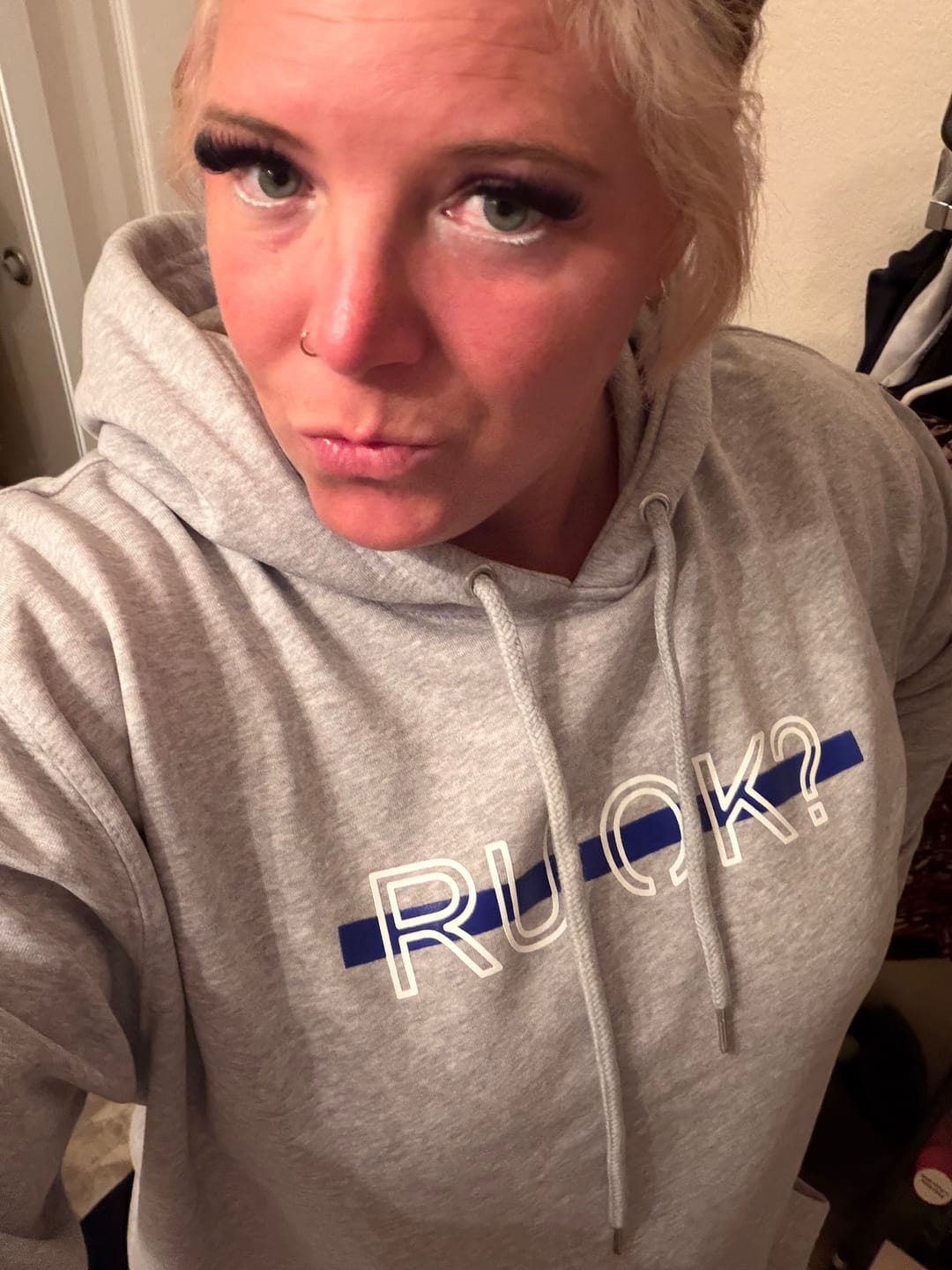 Customer photo review of Blue Line Stigma Breaking Hoodie- Heather Grey