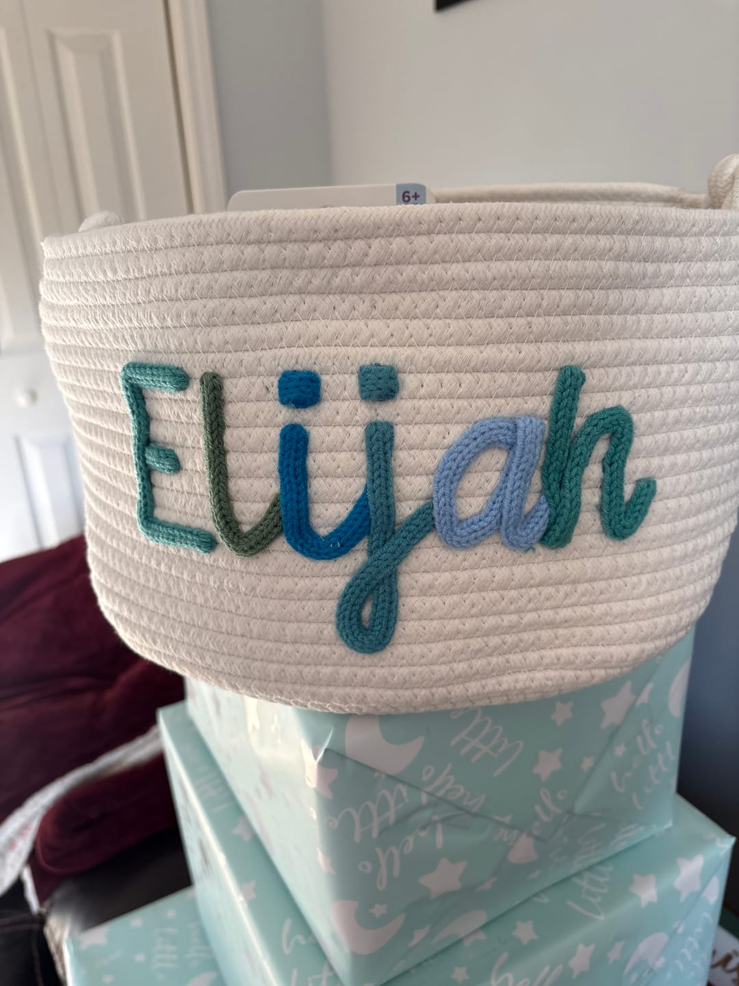 Customer photo review of Baby Knits™  Multicolor Personalized Knitted Basket