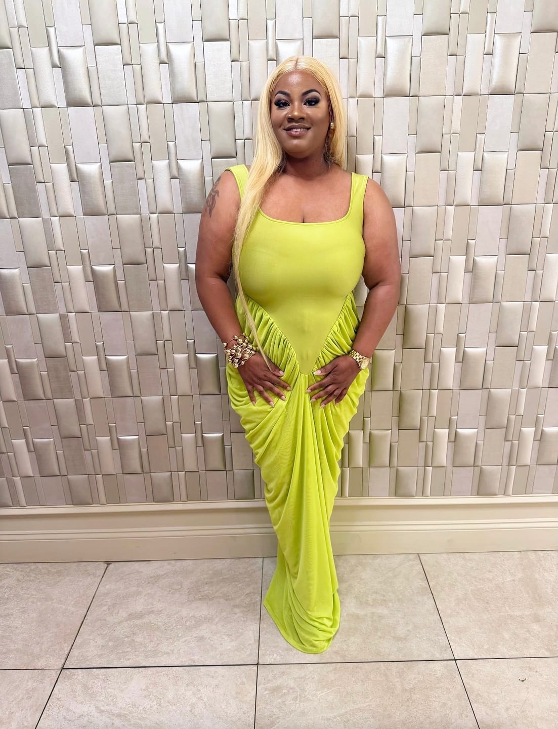 Customer photo review of Look 1224 Ruched Sculpting Maxi Dress