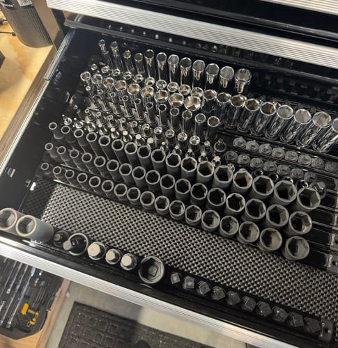 Customer's socket rails neatly organizing a large set of sockets inside a toolbox drawer.