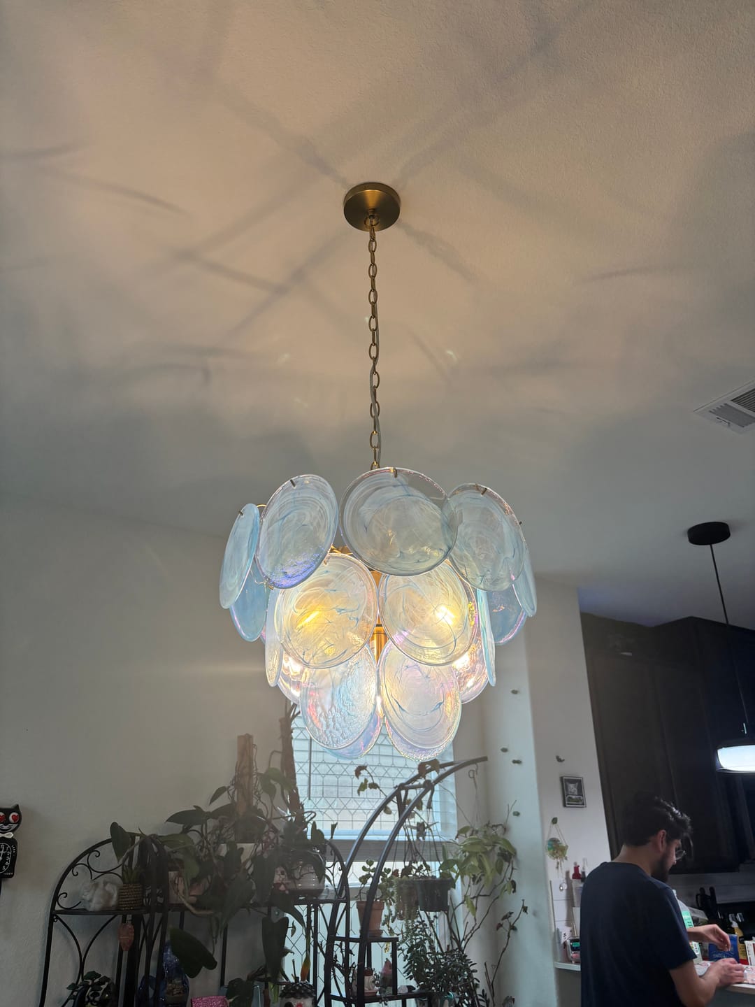 Customer photo review of Glam Blue Iridescent Swirl Glass Round Tiered Chandelier