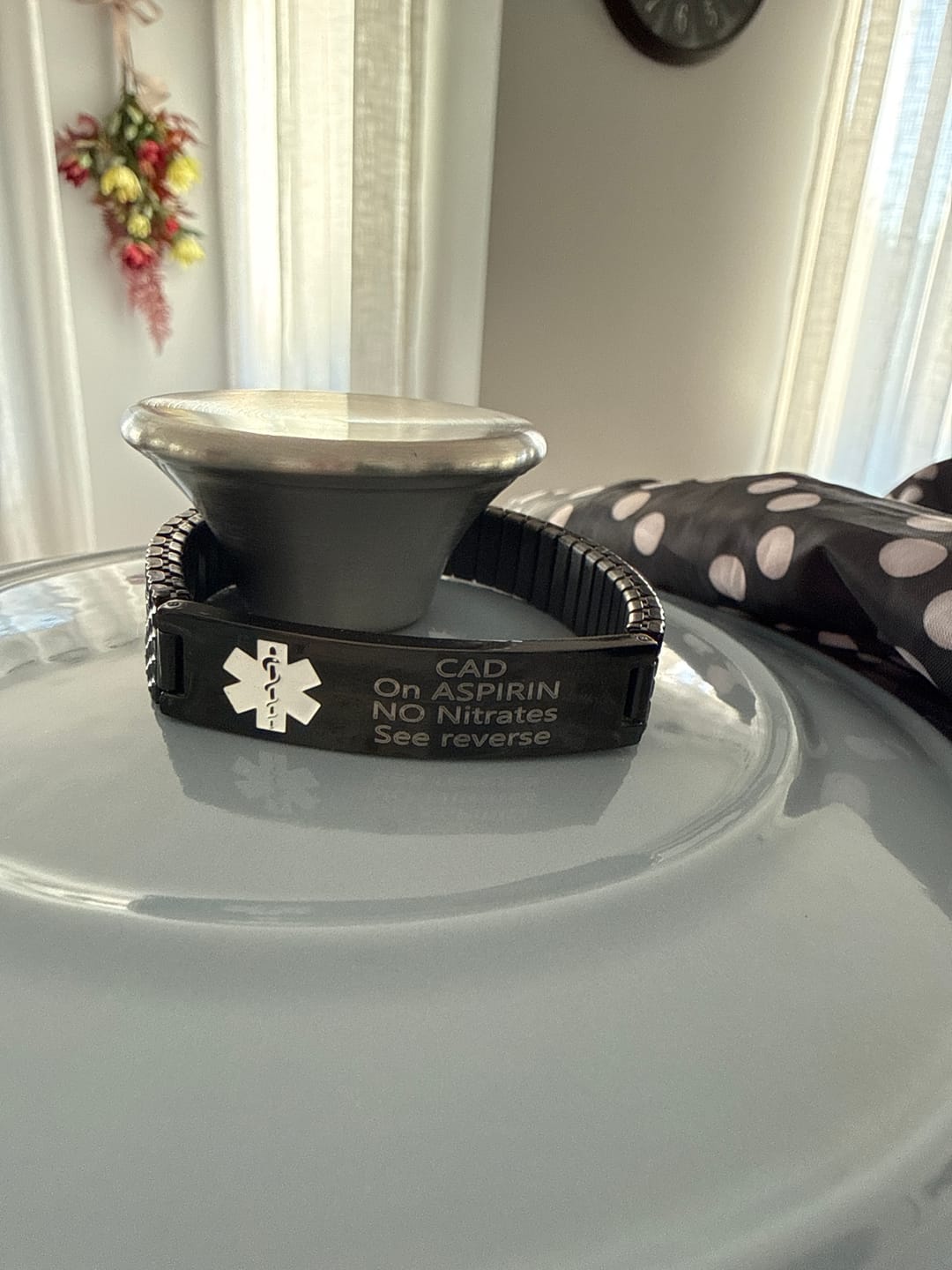 Customer photo review of Black Plated Stainless Steel Medical Alert ID Stretchable Bracelet