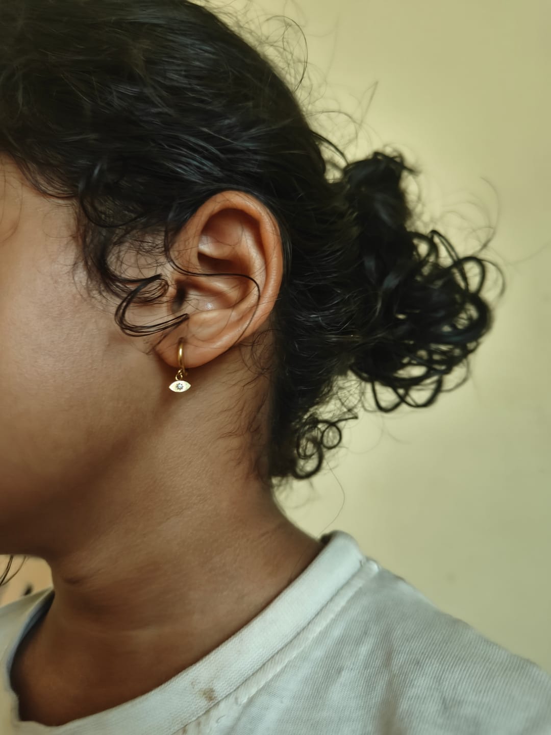 Customer photo review of Tiny Iris Star Drop Hoop Earrings