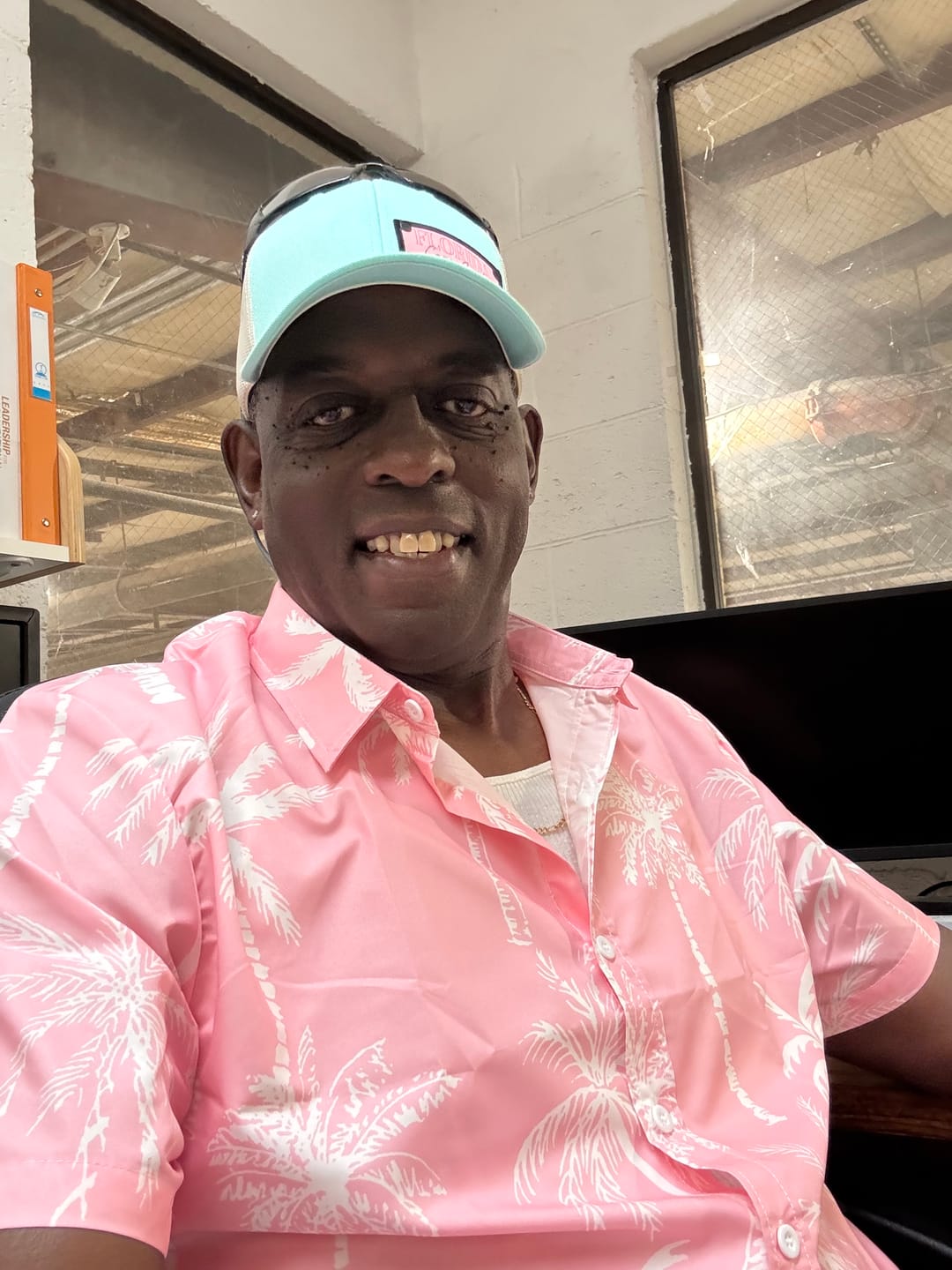 Customer photo review of Palm Tree Print Button Up Shirt