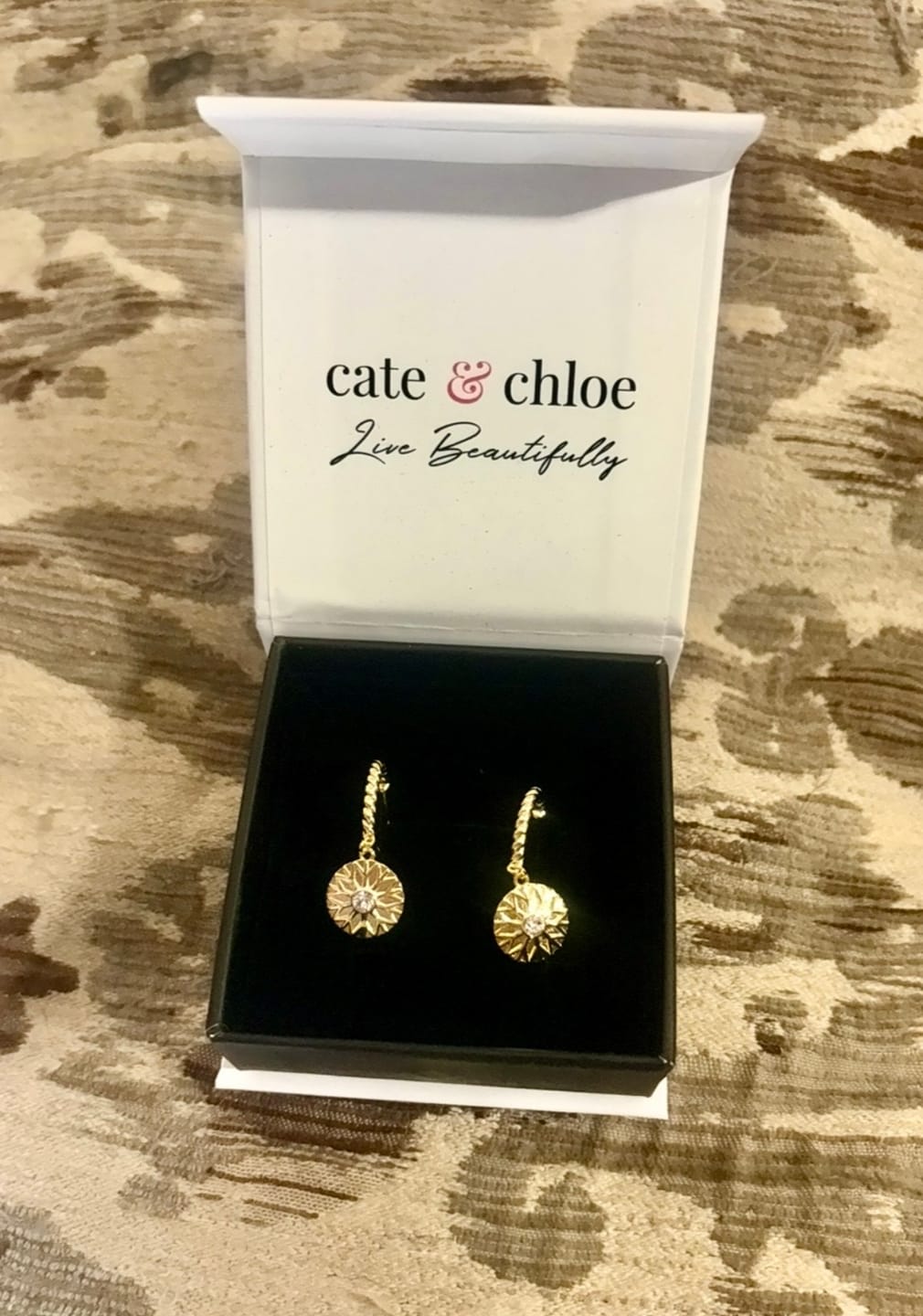 Customer photo review of Suzanne 18k White Gold Plated Dangle Earrings with Swarovski Crystals for Women
