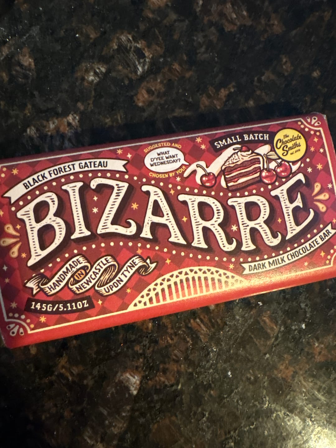 Customer photo review of Black Forest Gateau inspired chocolate bar 145g