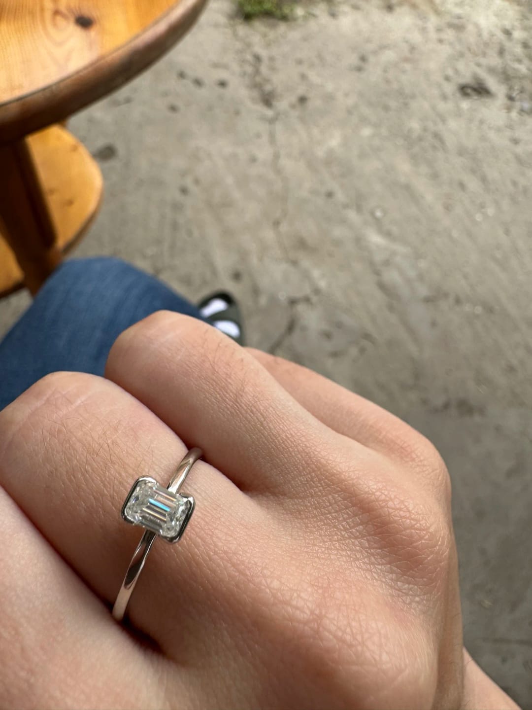 Customer photo review of Petite Emerald Cut Moissanite Ring
