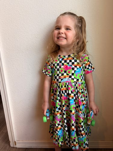 Customer photo review of Ready, Check, Glow Short Sleeve Ruffle Dress