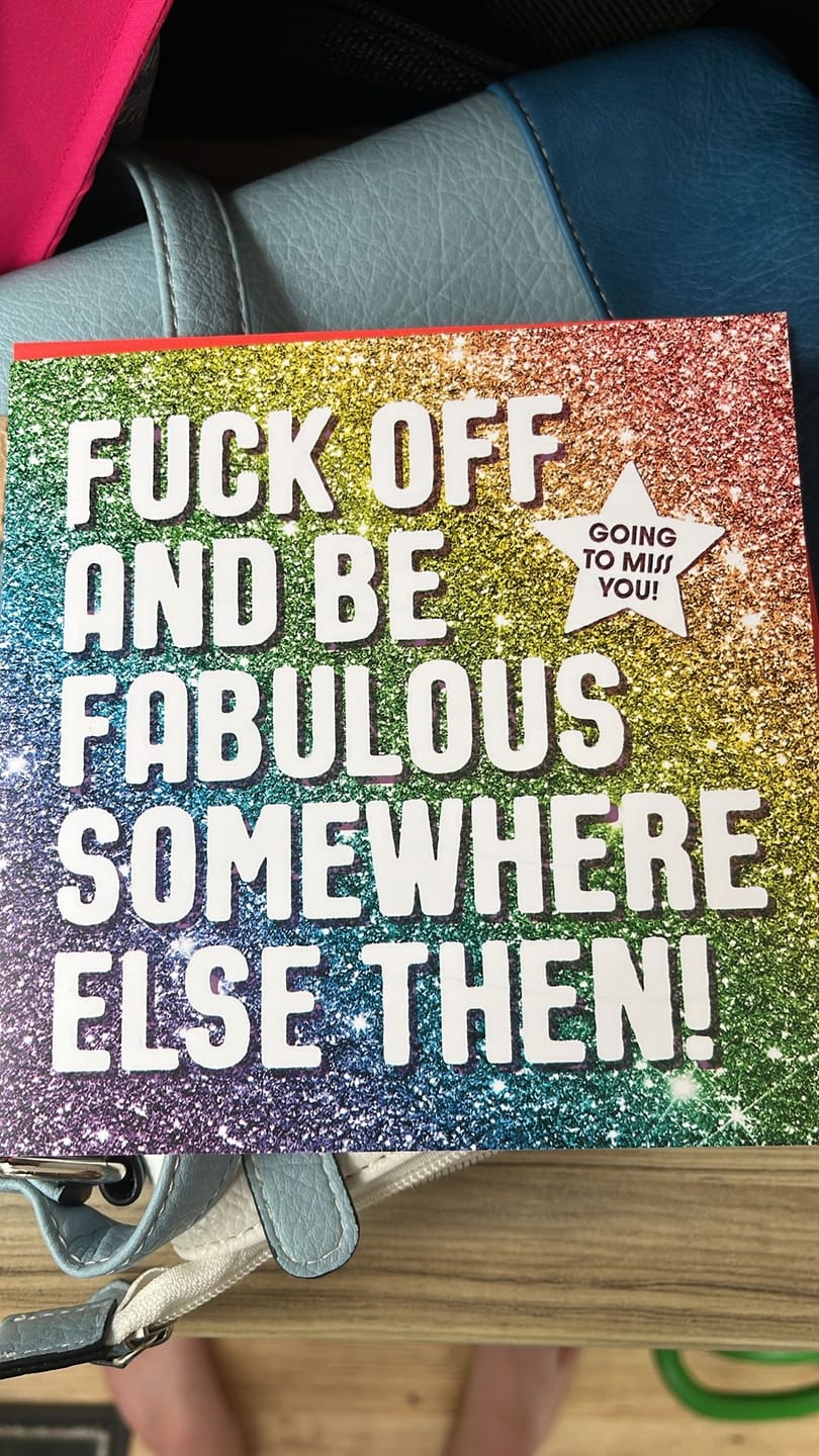 Customer photo review of Fuck Off Fabulous Glitter Funny Leaving Card