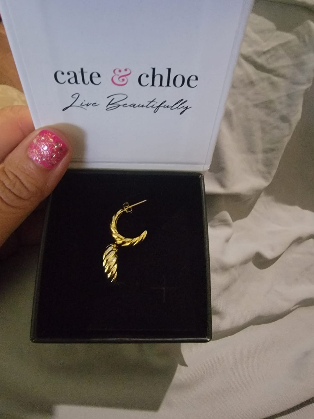 Customer photo review of Lakelynn 18k White Gold Plated 24mm Twisted Semi-Hoop Earrings for Women